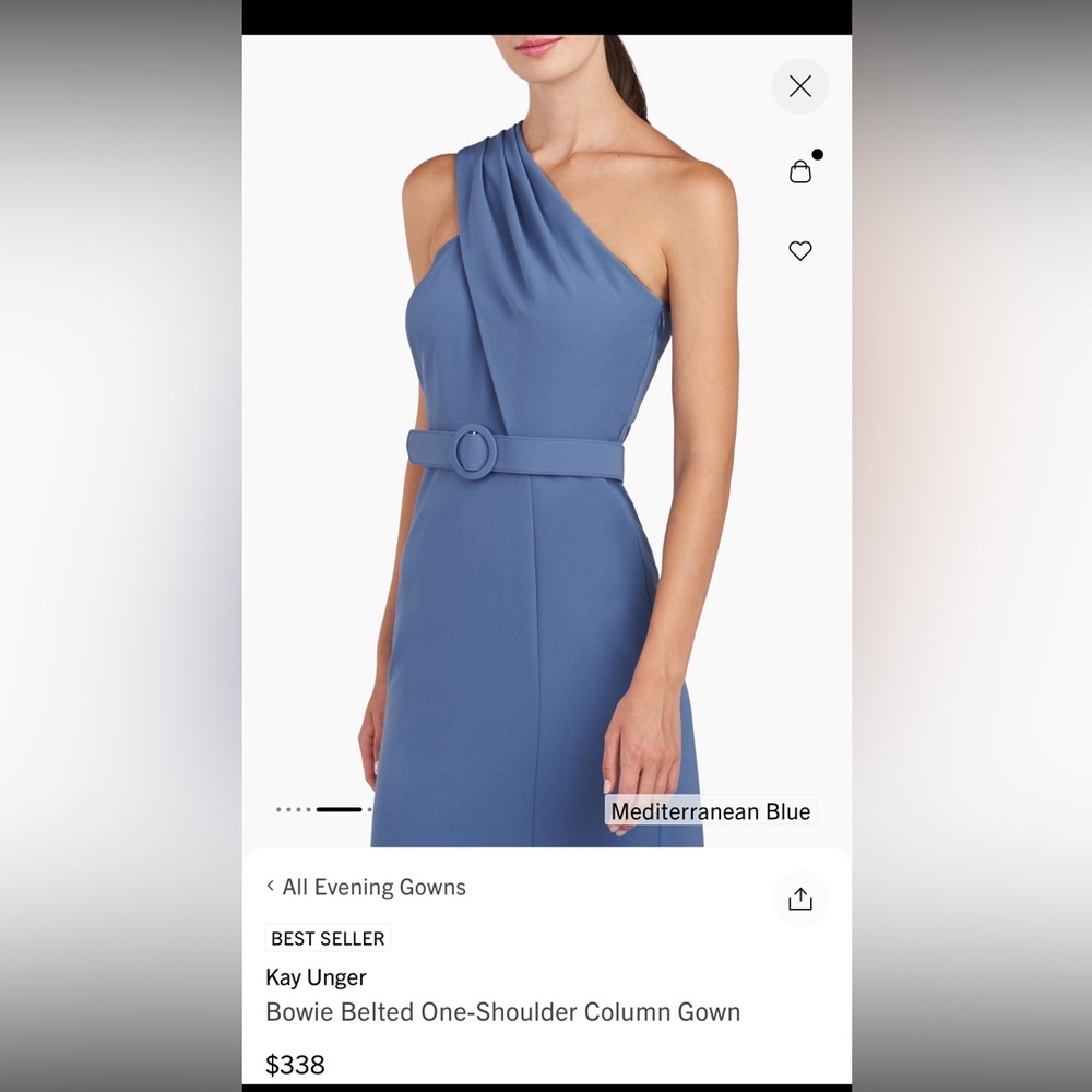Kay Unger
Bowie Belted One Shoulder Column Gown
Mediterranean Blue
Size 16